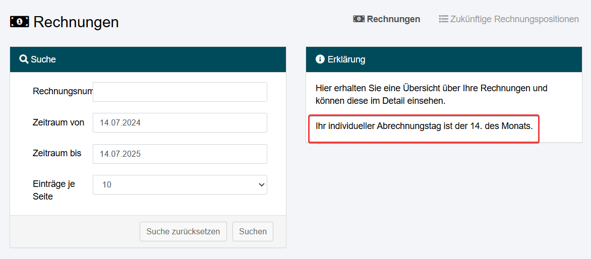 Abrechnungstag im CCP einsehen