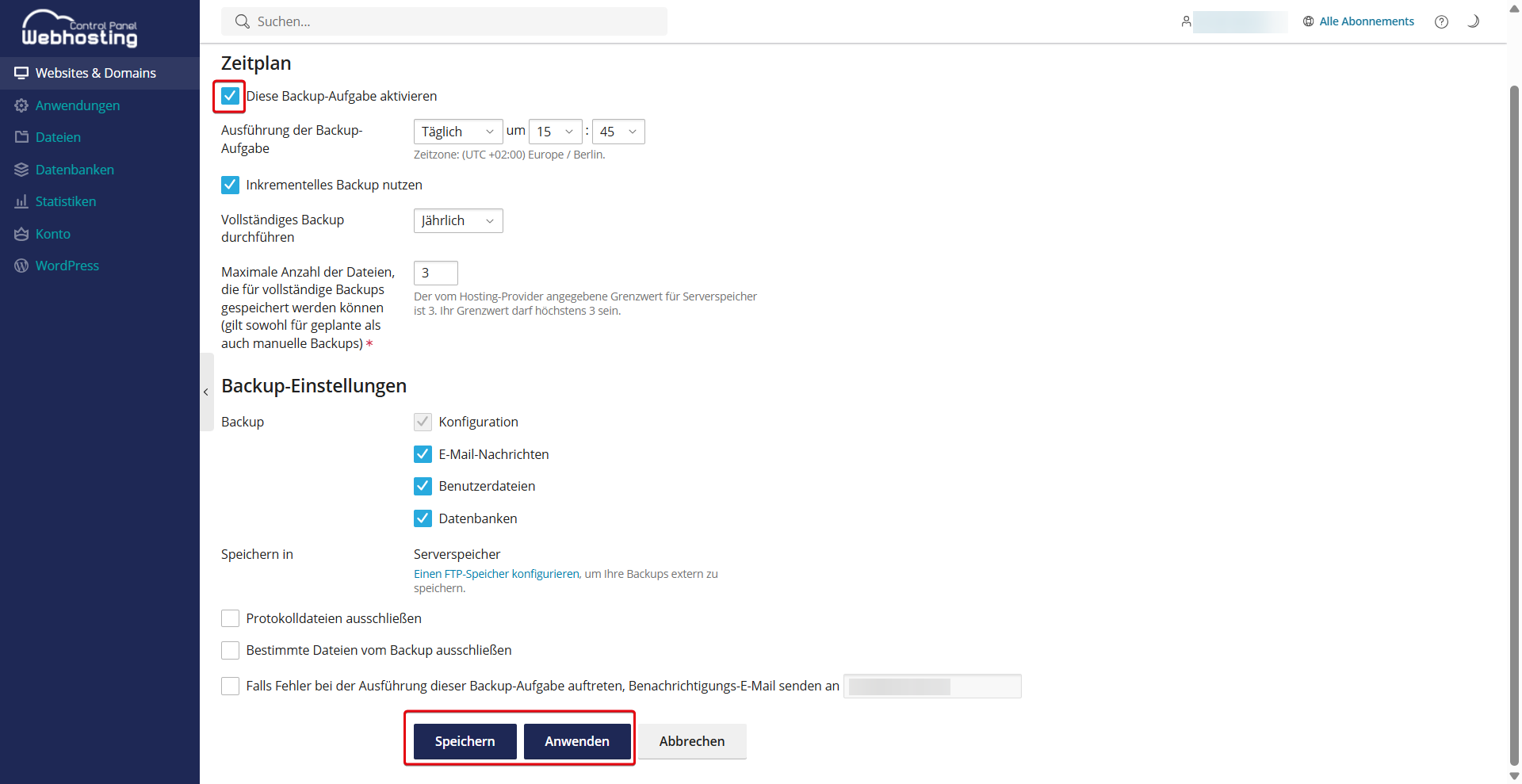 Wiederkehrendes Backup einstellen