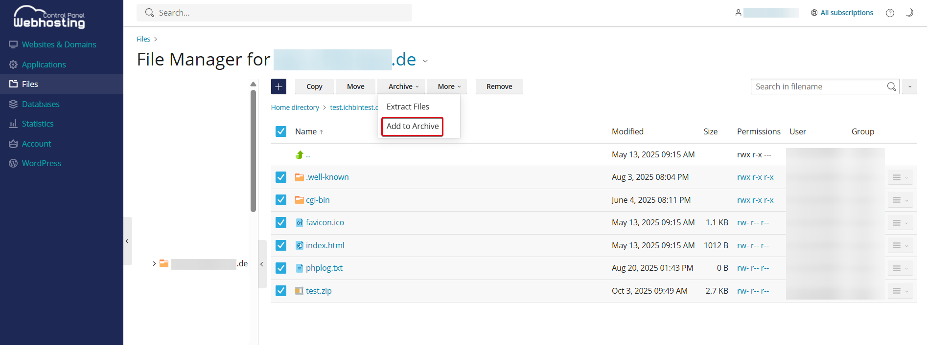 Adding selected files into archive