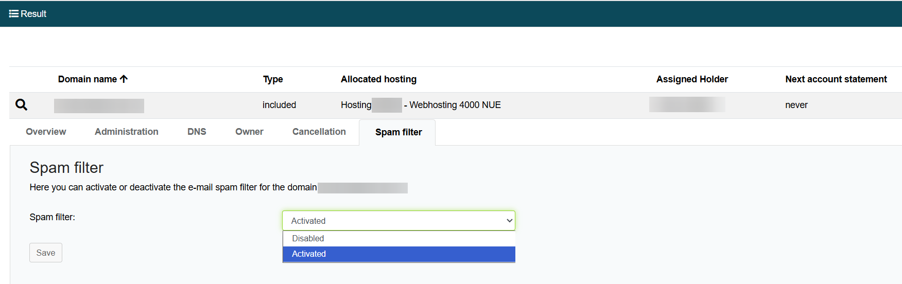 Deactivate spam filter in the CCP